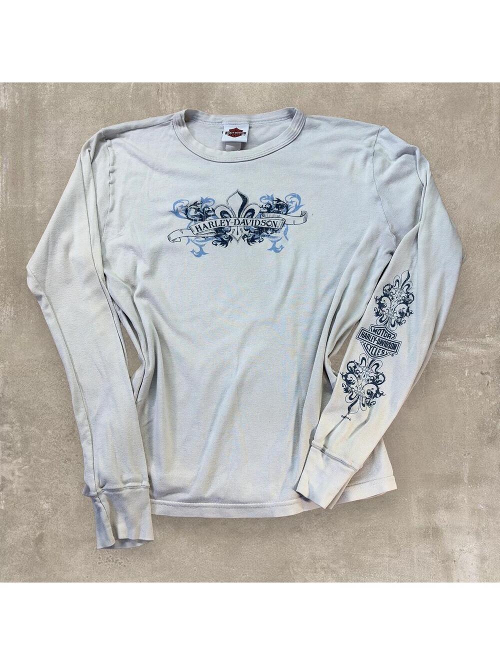 HarleyDavidson Women's Long Sleeve Tee White Blue Logo Biker